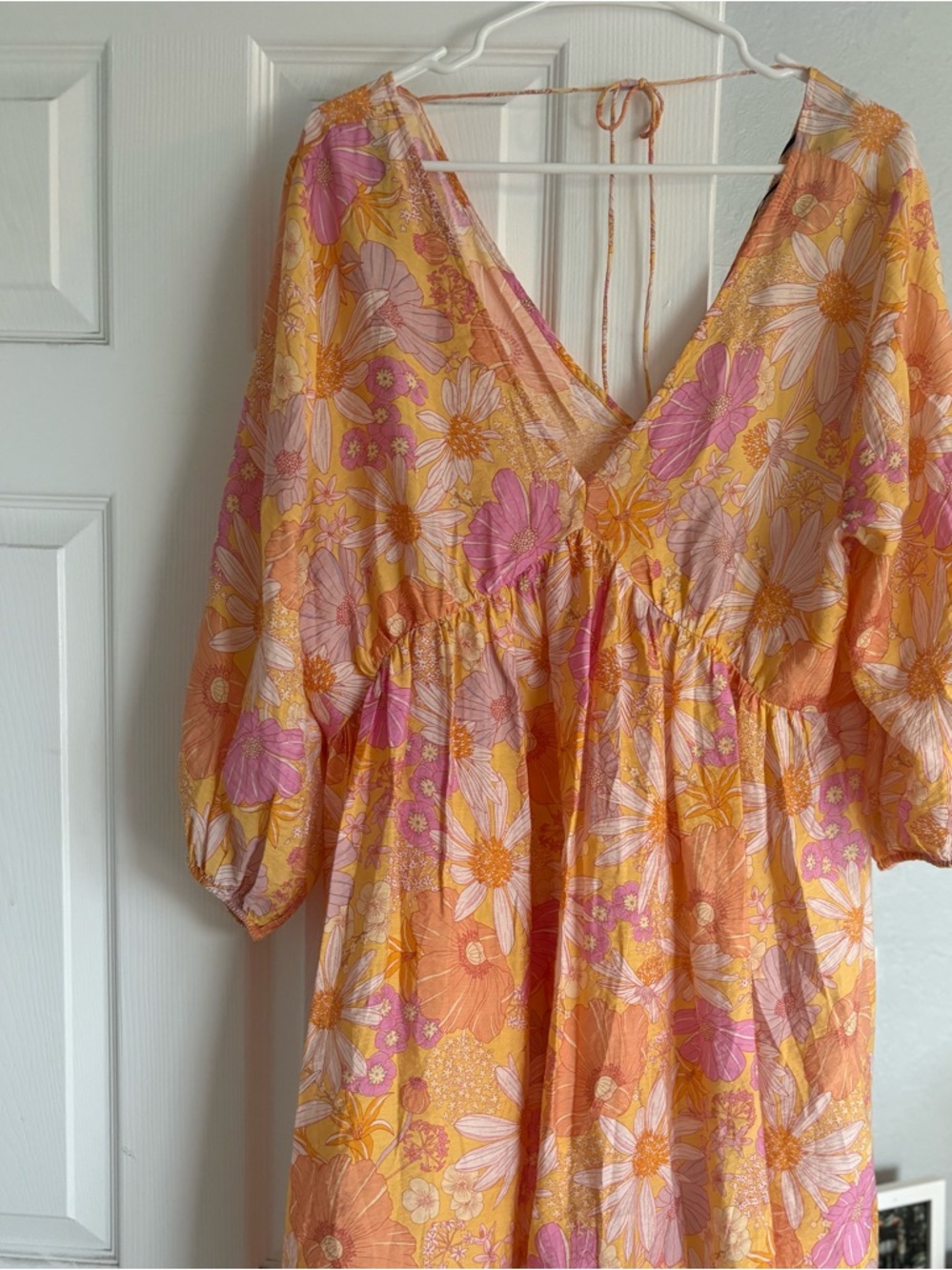 Yellow & Pink Floral V-Neck Sundress